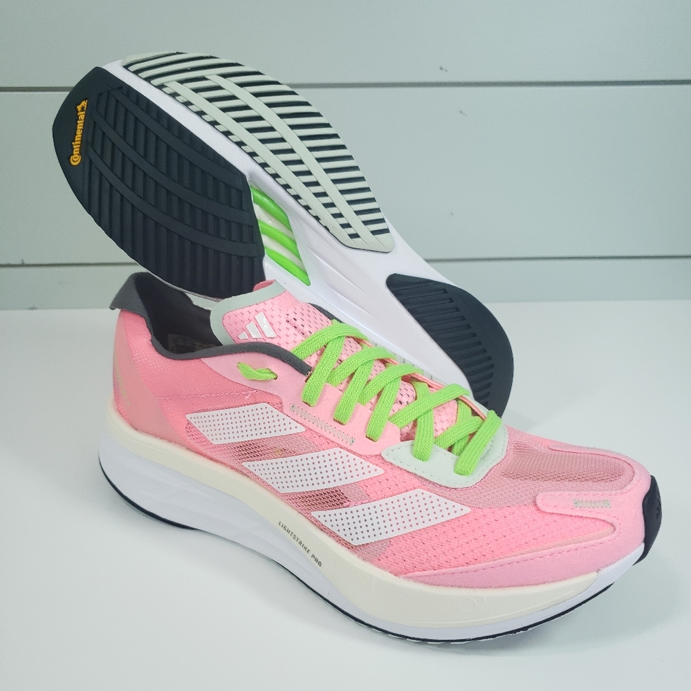 Adidas Adizero Boston 11 Beam Pink Green Bright Neon Running Sneakers Women 8.5 - Picture 2 of 11